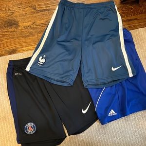 PSG soccer shorts Nike France shorts and Adidas shorts all medium
